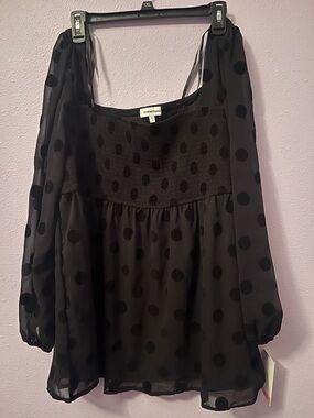 Motherhood Black Polka Dot Sheer Peasant dress